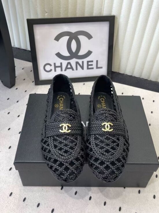 CHANELㅤ Shoes - CHANEL Black Woven Interlocking CC Loafers